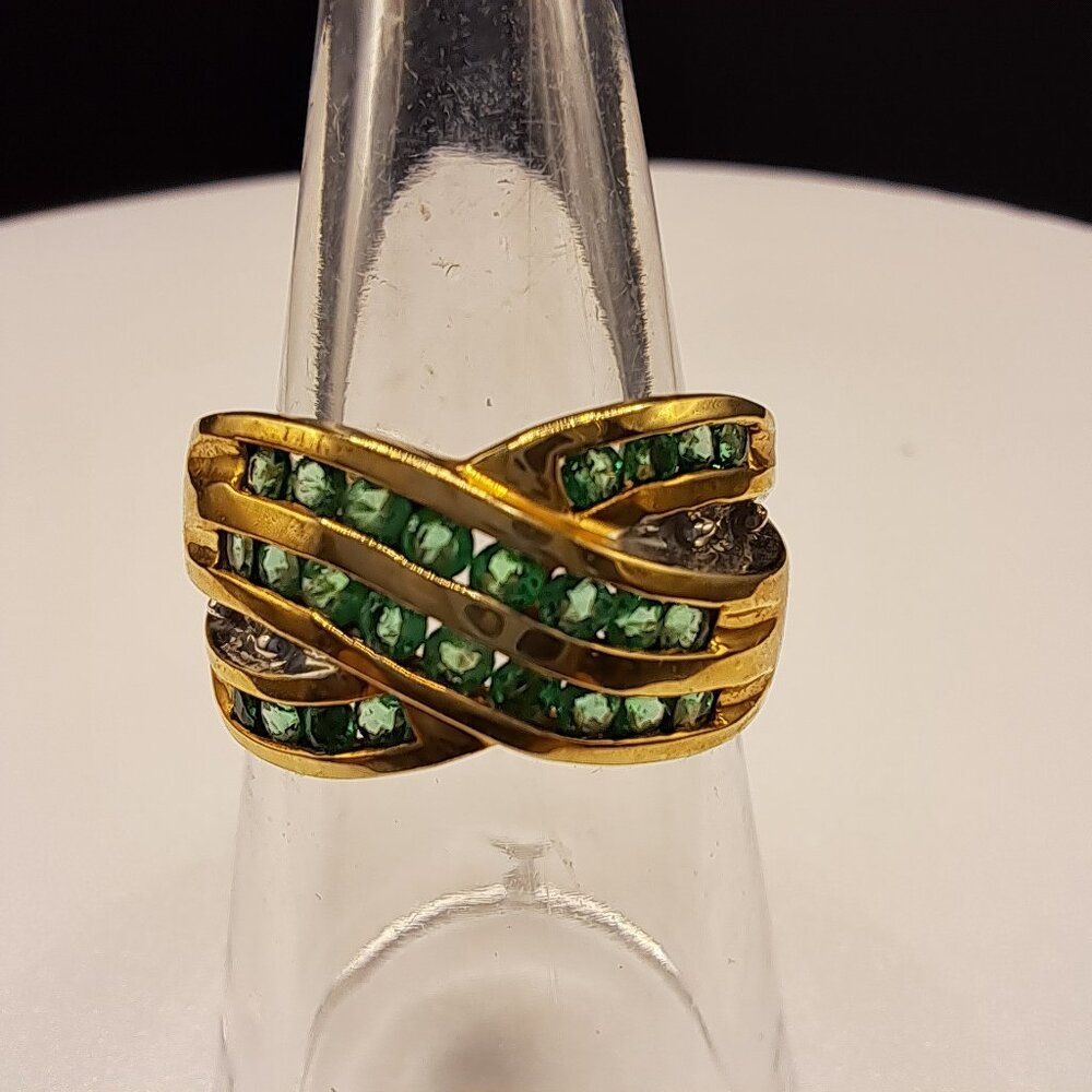 Emerald Diamond 10K Gold Ring Size 6.5 Christmas Special